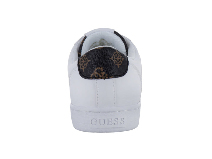 Tenis blancos Guess con detalles en gris y logotipo G negro en el lateral.