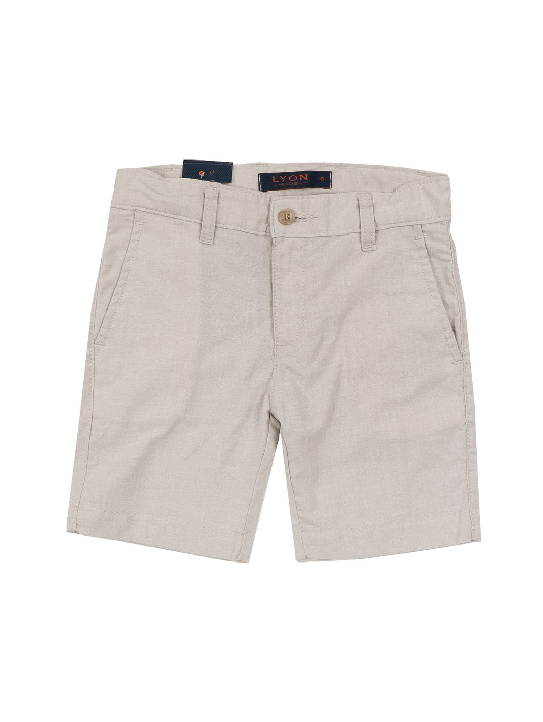 Bermuda de color beige para niño de la marca Authentic Lyon con botón frontal y bolsillos laterales.