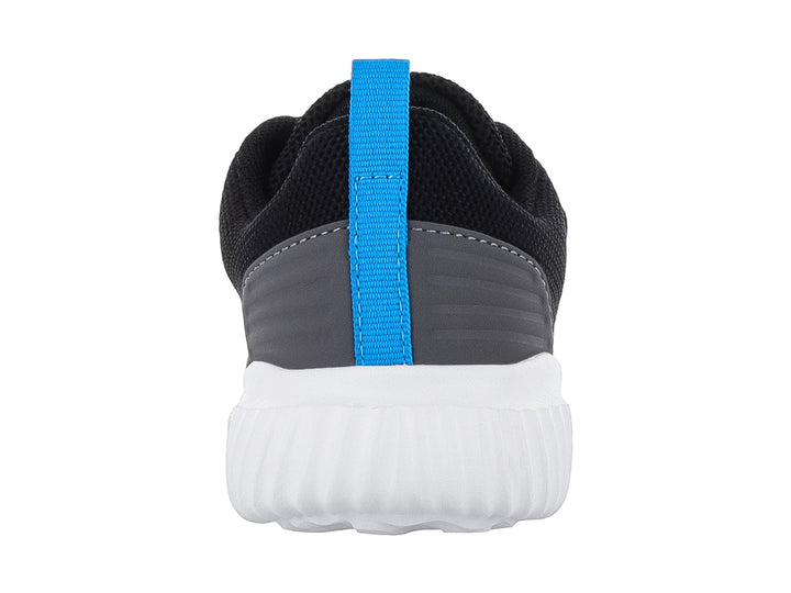 Tenis deportivos Lotto color negro con suela blanca y detalles en azul.