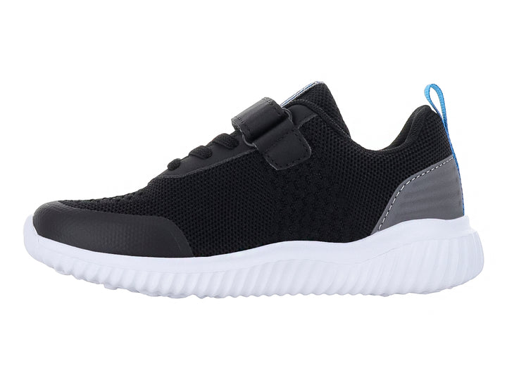 Tenis deportivos Lotto color negro con suela blanca y detalles en azul.