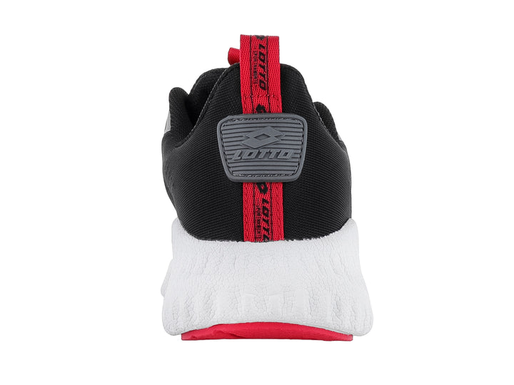 Tenis deportivos Lotto color negro con suela blanca y detalles en rosa.