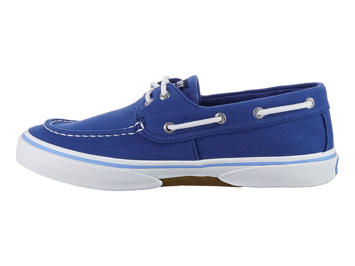 Zapato casual Sperry color azul marino con cordones y suela blanca, estilo náutico.