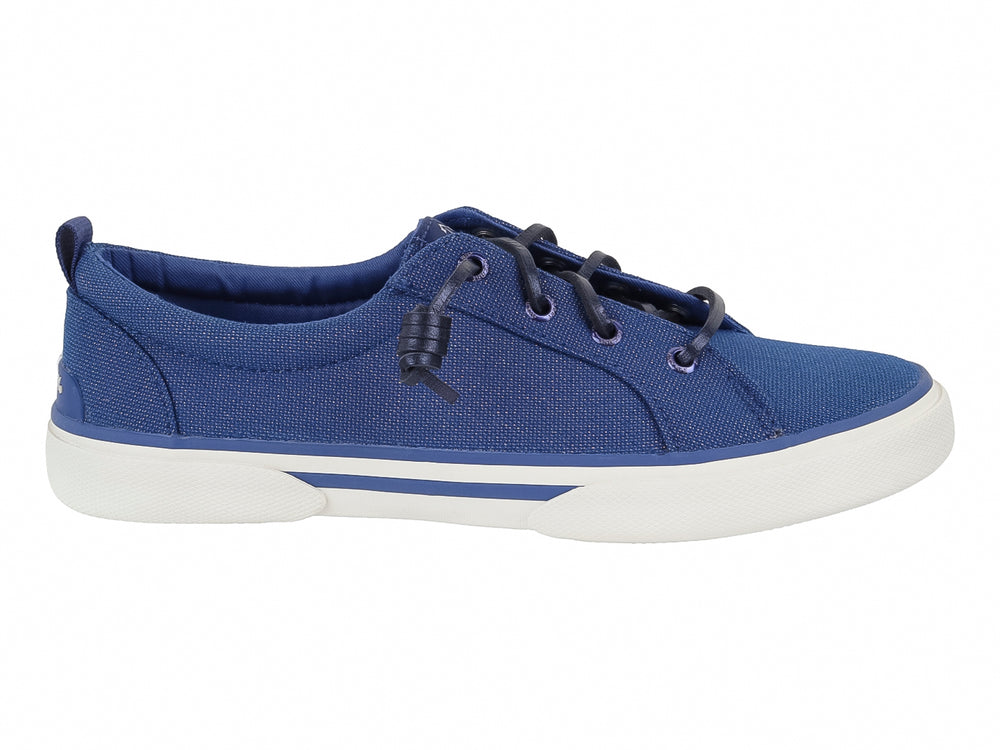 Zapato casual Sperry color azul marino con suela blanca y cordones.