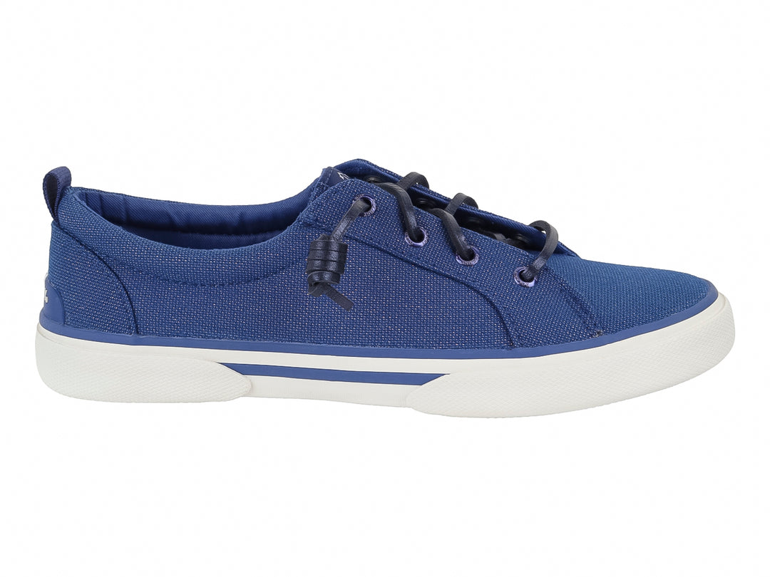 Zapato casual Sperry color azul marino con suela blanca y cordones.