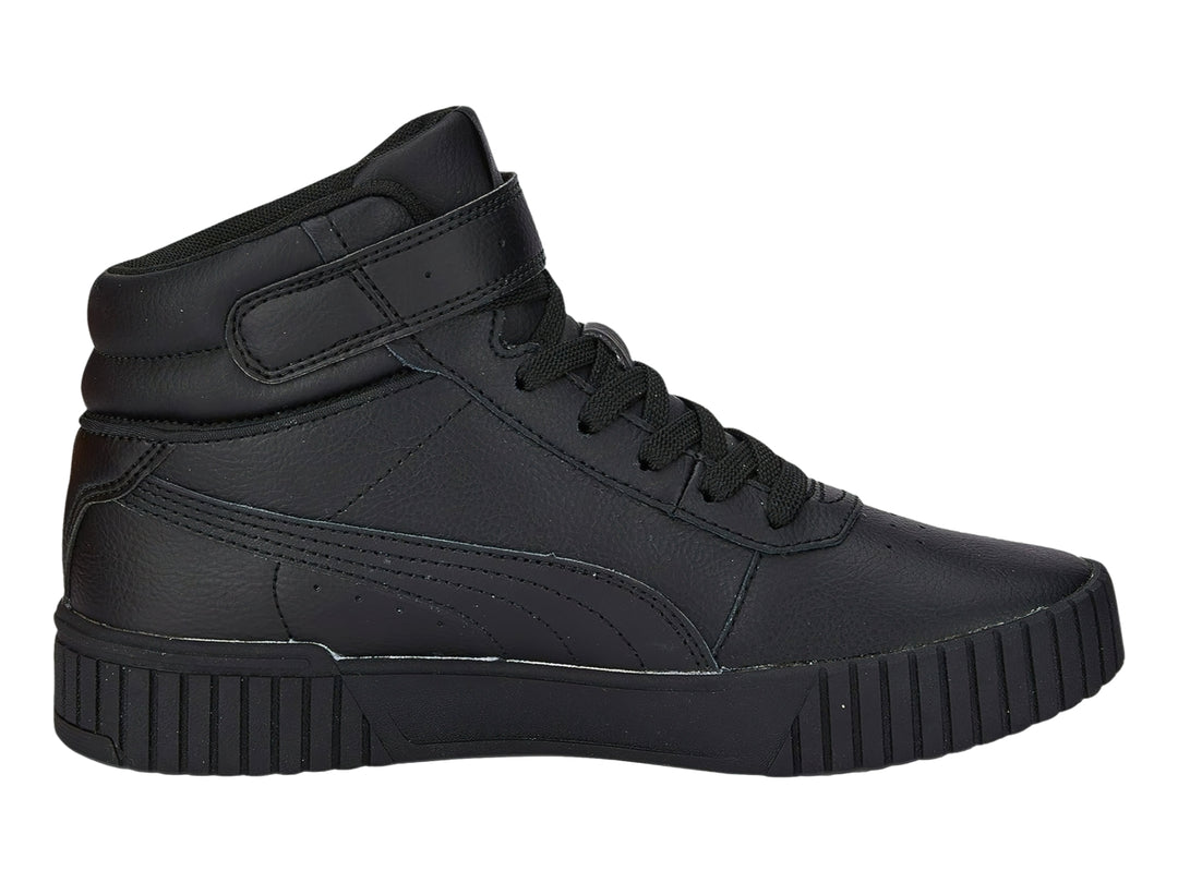 Tenis PUMA Carina 2.0 Mid color negro, diseño de cuello alto con suela robusta y correa de velcro.