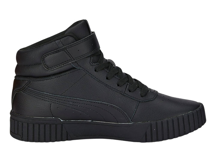 Tenis PUMA Carina 2.0 Mid color negro, diseño de cuello alto con suela robusta y correa de velcro.