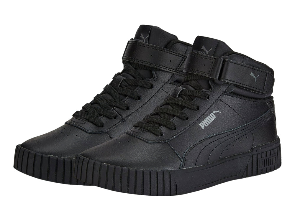 Tenis PUMA Carina 2.0 Mid color negro, diseño de cuello alto con suela robusta y correa de velcro.