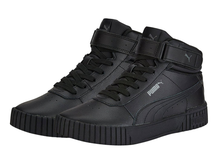 Tenis PUMA Carina 2.0 Mid color negro, diseño de cuello alto con suela robusta y correa de velcro.