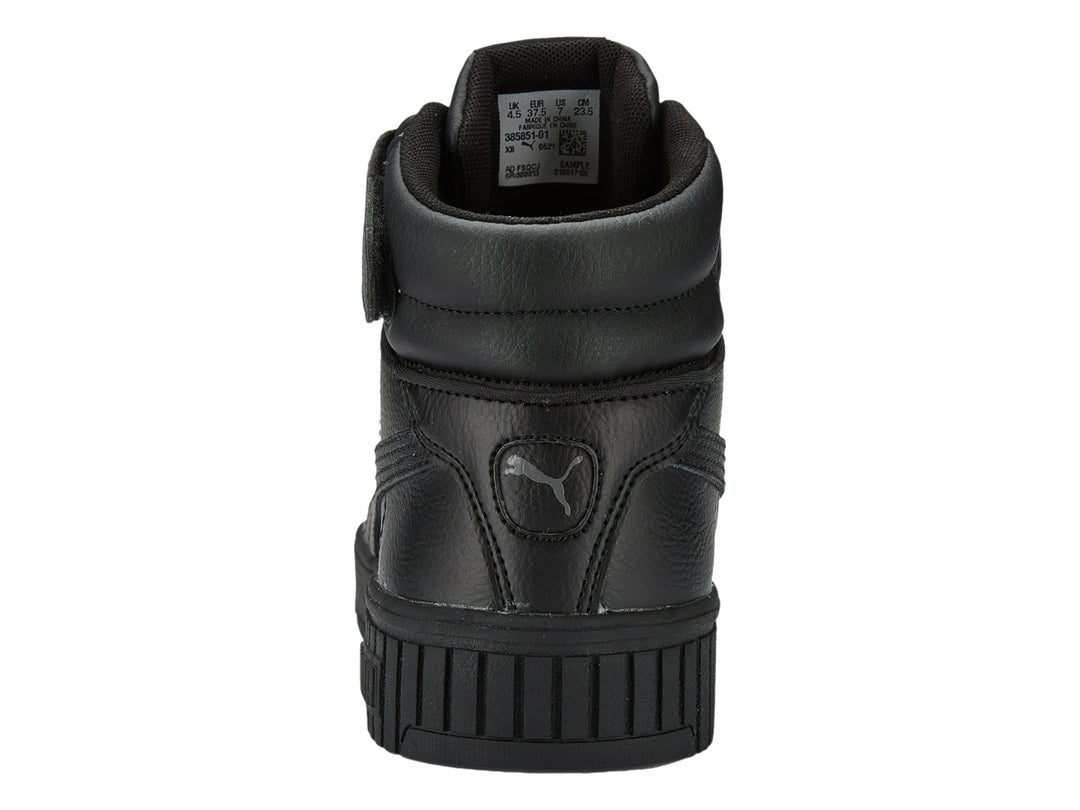Tenis PUMA Carina 2.0 Mid color negro, diseño de cuello alto con suela robusta y correa de velcro.