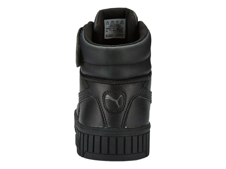 Tenis PUMA Carina 2.0 Mid color negro, diseño de cuello alto con suela robusta y correa de velcro.