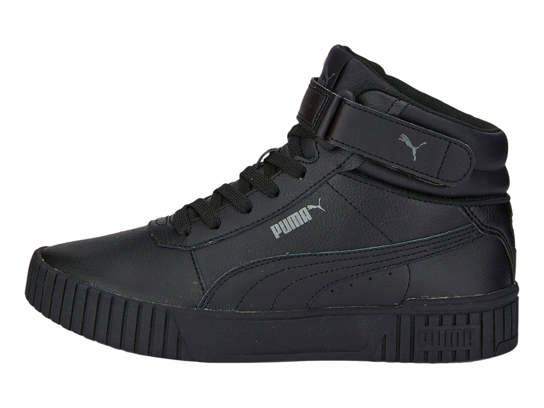 Tenis PUMA Carina 2.0 Mid color negro, diseño de cuello alto con suela robusta y correa de velcro.