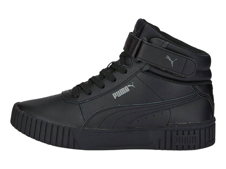 Tenis PUMA Carina 2.0 Mid color negro, diseño de cuello alto con suela robusta y correa de velcro.