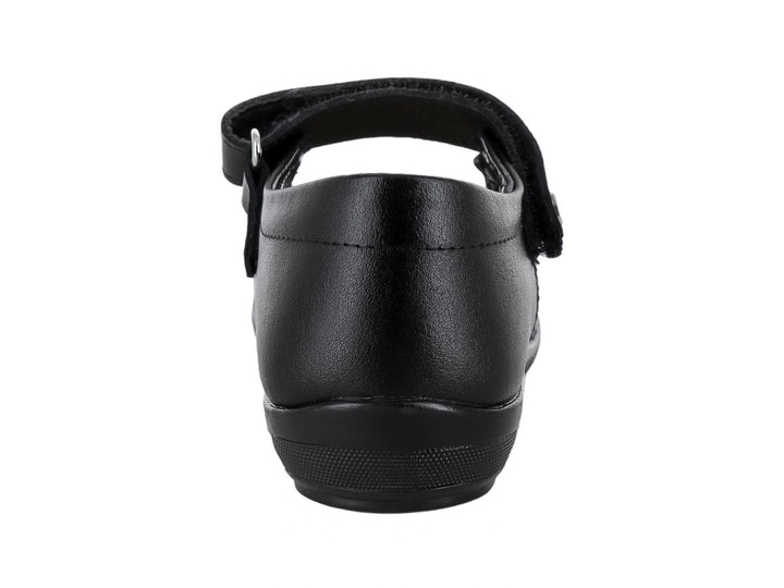 Zapato escolar negro para niño o niña con cierre de correa y suela cómoda.