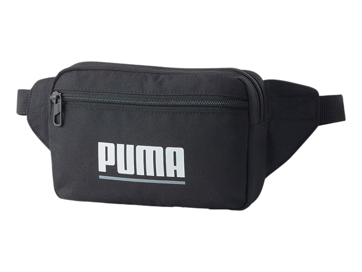 Riñonera PUMA color negro con logotipo blanco frontal y cierre superior.