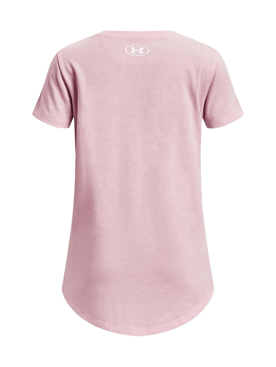 Camiseta deportiva Under Armour de color rosa con logotipo blanco en el pecho.