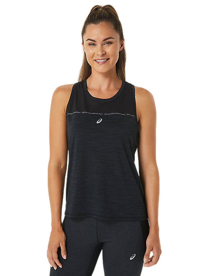 Playera ASICS Race Tank Negro y Gris para Mujer