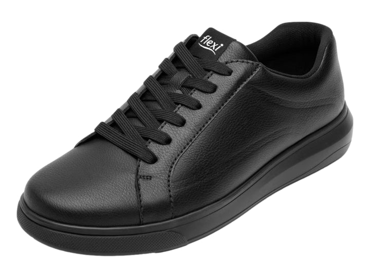 Zapato casual Flexi color negro con agujetas y suela plana.