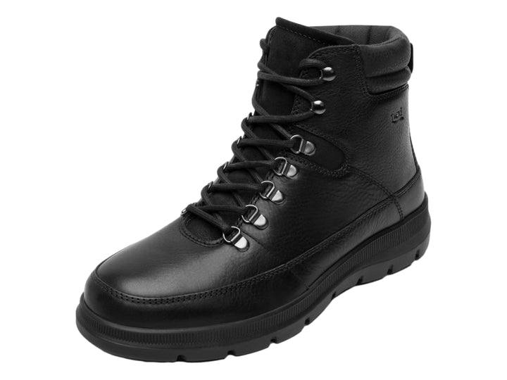 Bota negra de cuero marca Flexi con cordones y suela gruesa.