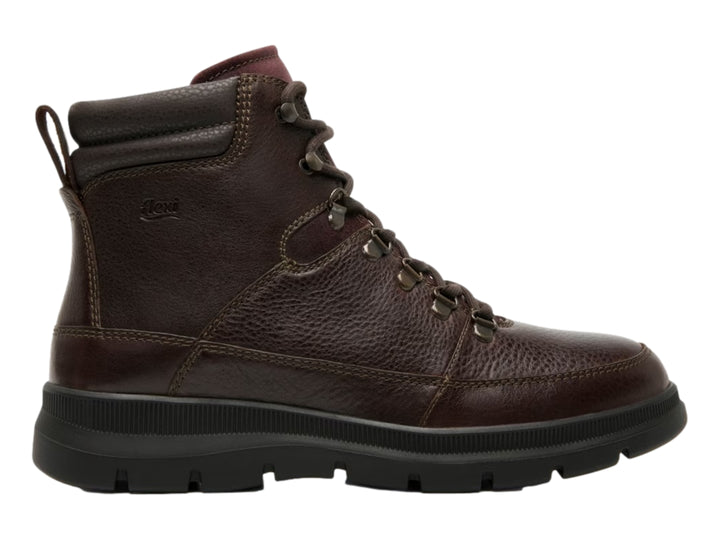 Bota casual Flexi de cuero color café oscuro con suela negra robusta y cordones.
