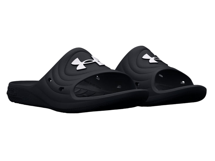 Sandalia Under Armour Locker IV SL en color negro con logotipo blanco en la parte superior.