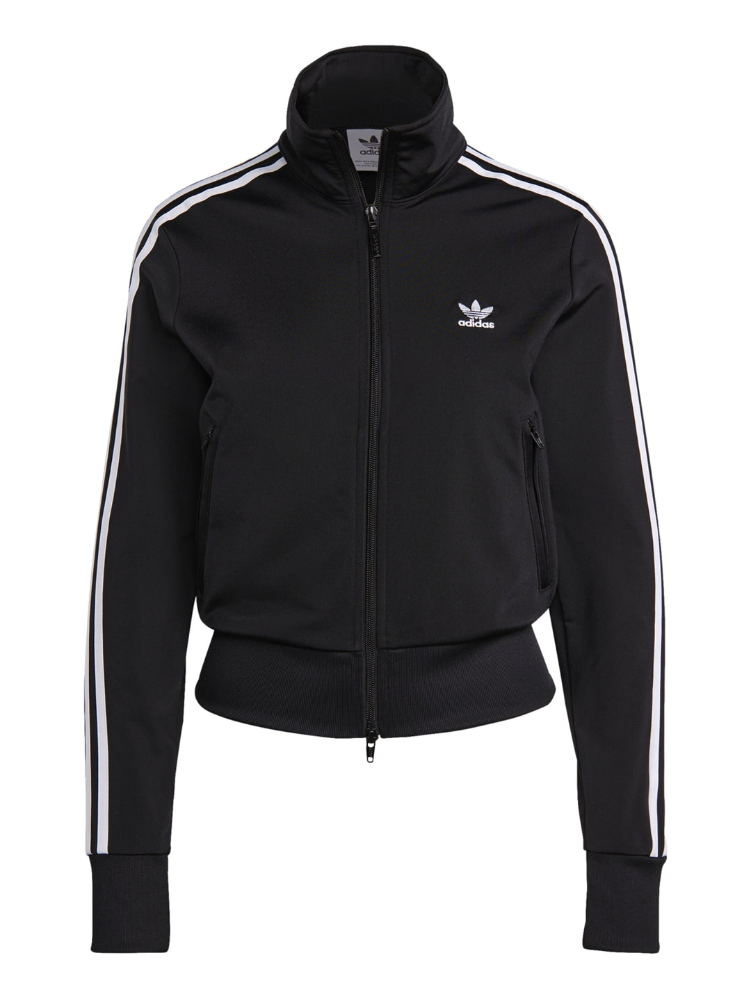 Chamarra deportiva Adidas Adicolor Classics Firebird en color negro con tres franjas blancas en las mangas.