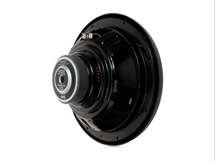 Subwoofer Sony Xplod de color negro con diseño circular y potencia de 1800W indicada en rojo.
