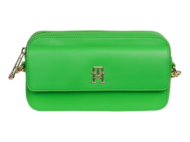 Bolsa rectangular color verde Galvani con herrajes y logotipo dorado de Tommy Hilfiger.