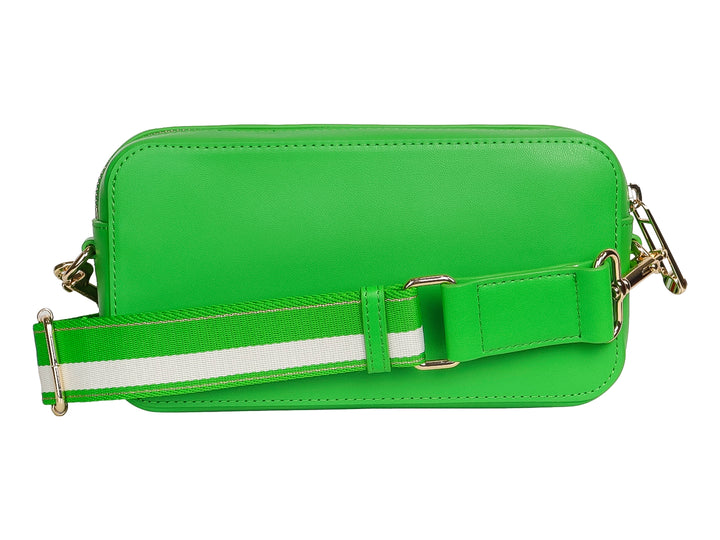 Bolsa rectangular color verde Galvani con herrajes y logotipo dorado de Tommy Hilfiger.