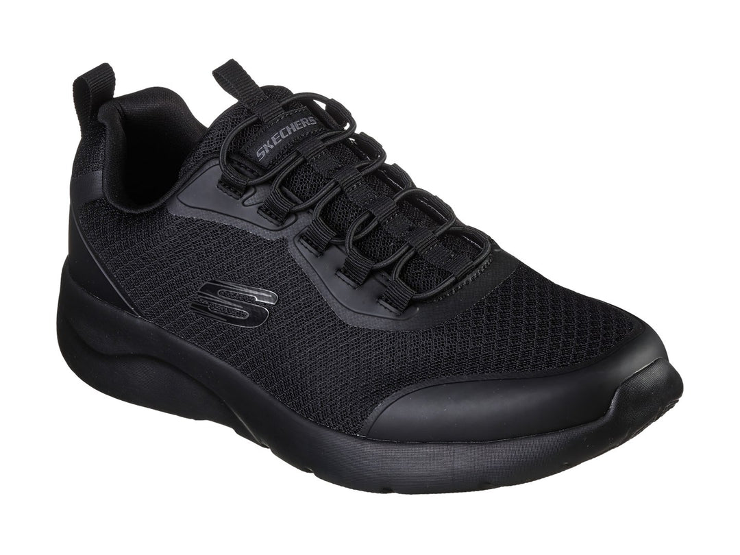 Tenis deportivos Skechers Dynamight 2.0 en color negro total con tejido de malla y suela cómoda.