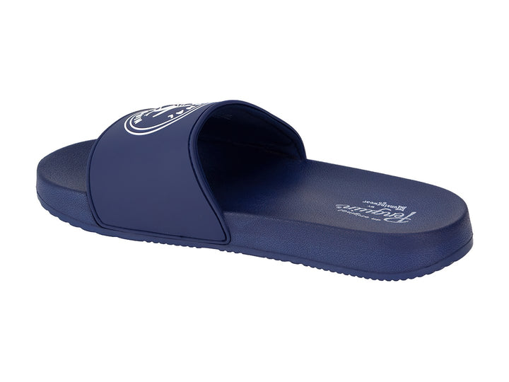 Sandalias deslizantes color azul marino de la marca Original Penguin con logo blanco en la banda.