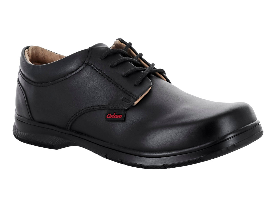 Zapato escolar Coloso de cuero negro con cordones y acabado liso para niño.