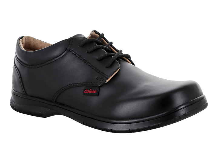 Zapato escolar Coloso de cuero negro con cordones y acabado liso para niño.