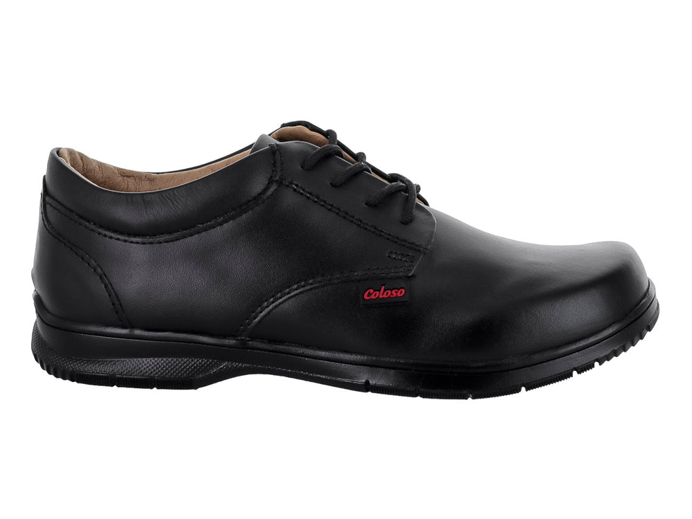 Zapato escolar Coloso de cuero negro con cordones y acabado liso para niño.