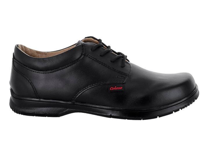 Zapato escolar Coloso de cuero negro con cordones y acabado liso para niño.