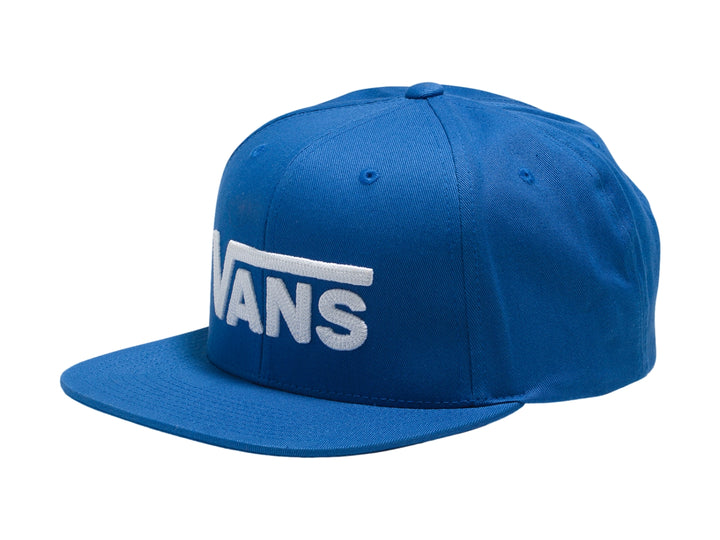 Gorra snapback azul con logotipo de VANS en blanco en la parte frontal.