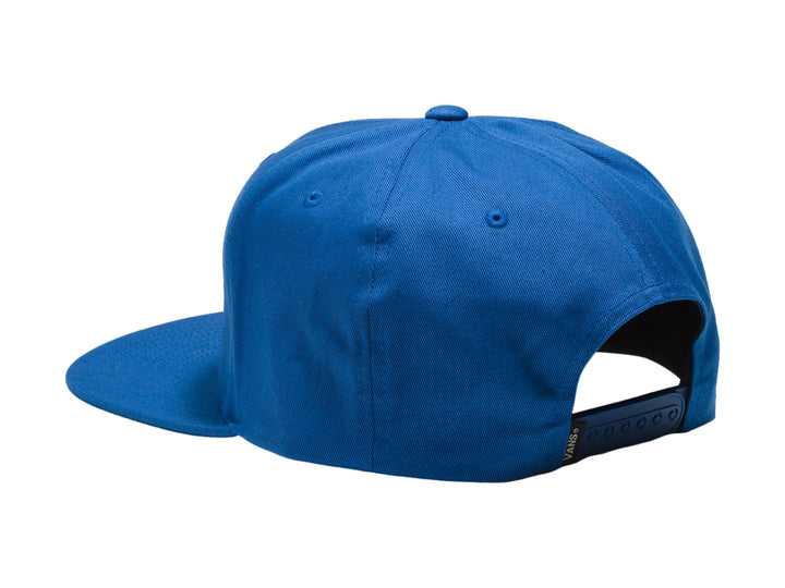 Gorra snapback azul con logotipo de VANS en blanco en la parte frontal.