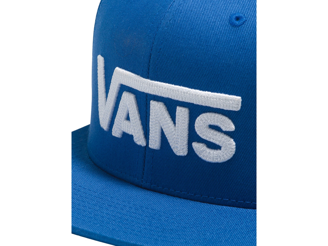 Gorra snapback azul con logotipo de VANS en blanco en la parte frontal.