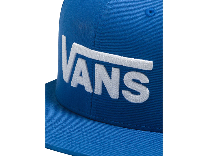 Gorra snapback azul con logotipo de VANS en blanco en la parte frontal.