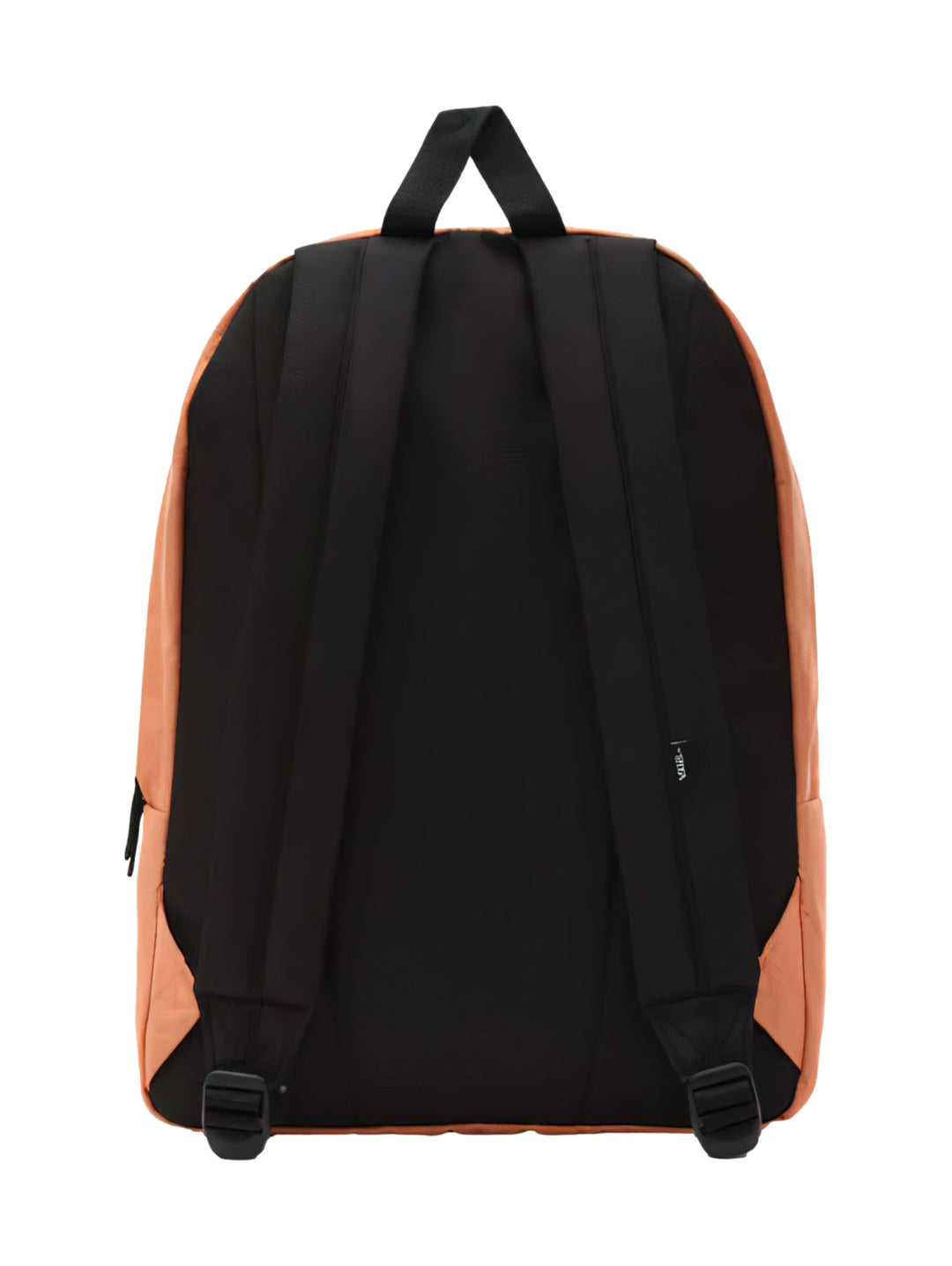 Mochila escolar VANS color naranja Sun Baked con correas negras y logotipo frontal.