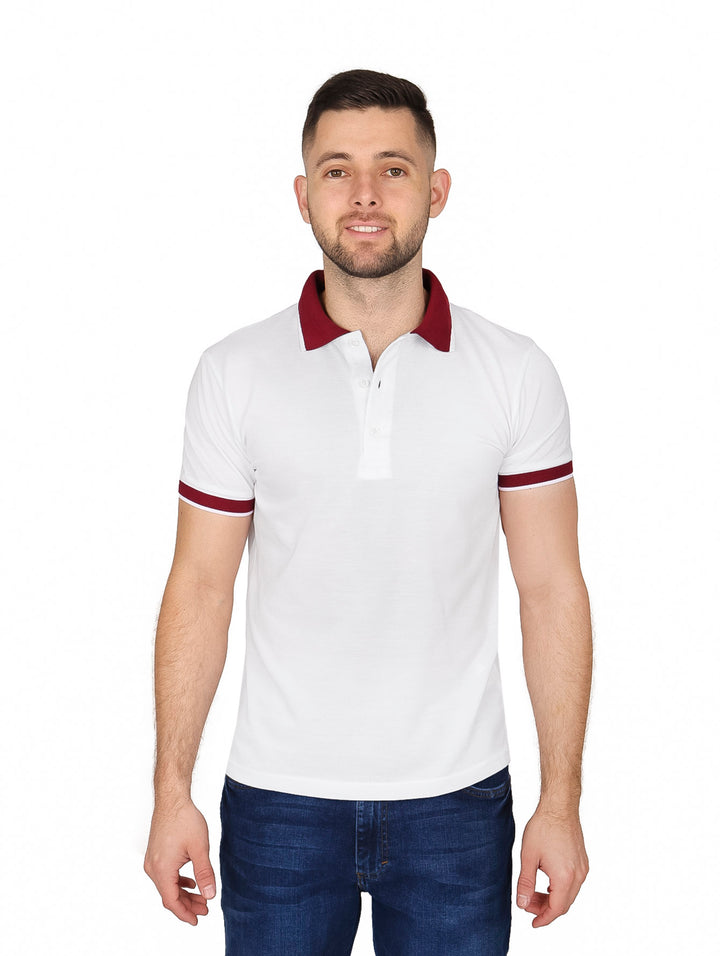 Playera Polo American Fly Blanco y Tinto para Hombre