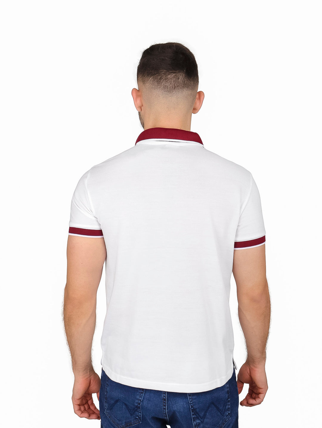 Playera Polo American Fly Blanco y Tinto para Hombre