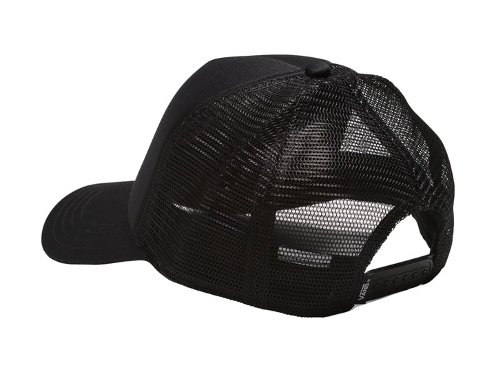 Gorra negra VANS Munson Curved Bill Trucker con visera curva y panel trasero de malla.