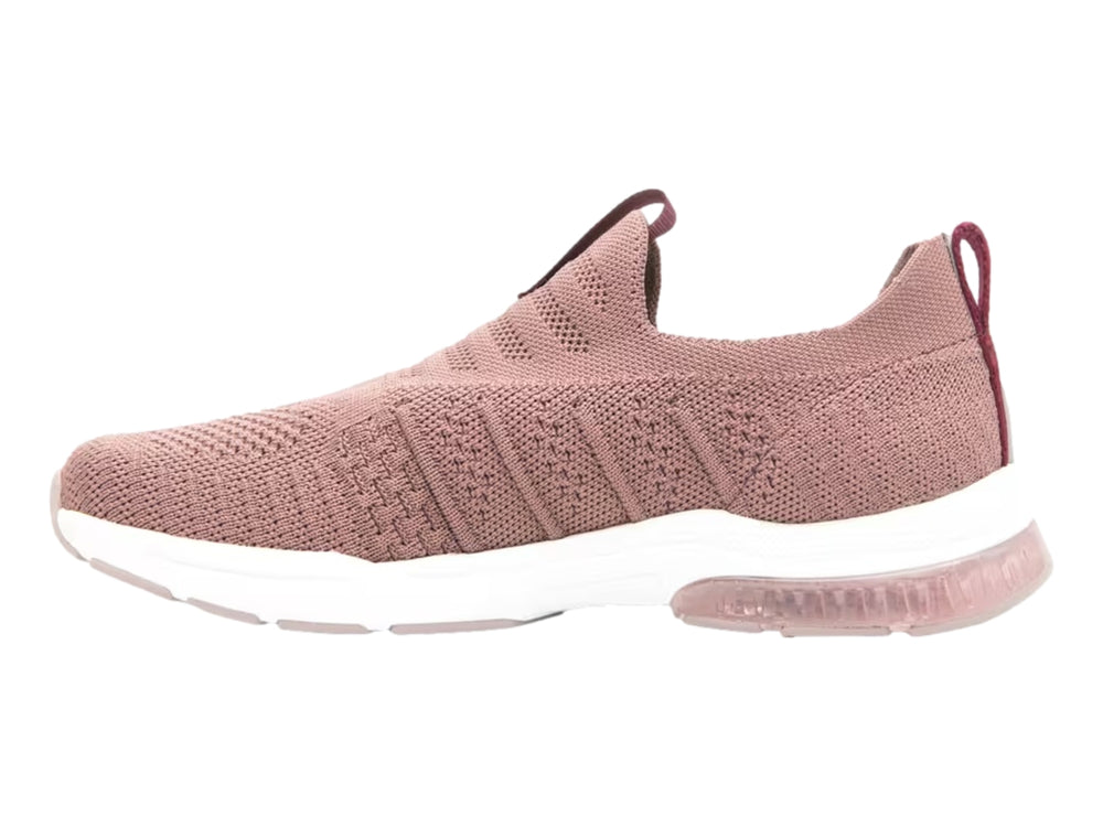Tenis Flexi color rosa viejo con suela blanca, diseño slip-on de tejido textil.