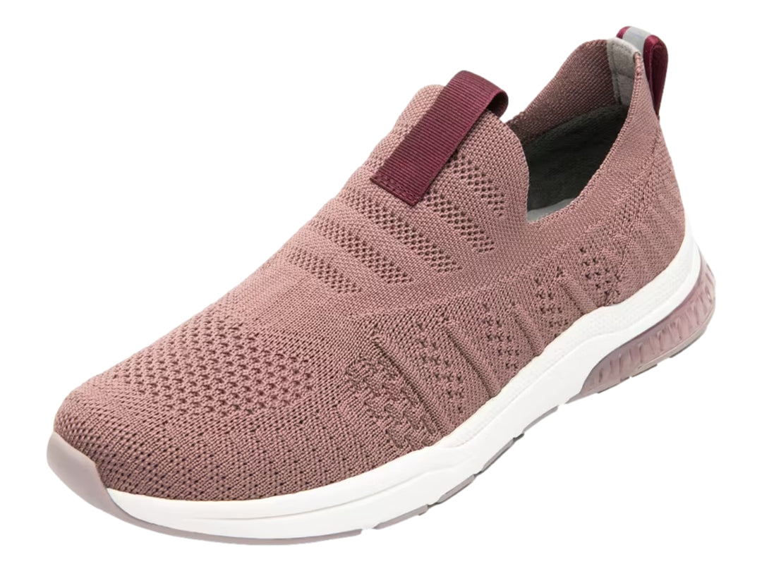 Tenis Flexi color rosa viejo con suela blanca, diseño slip-on de tejido textil.