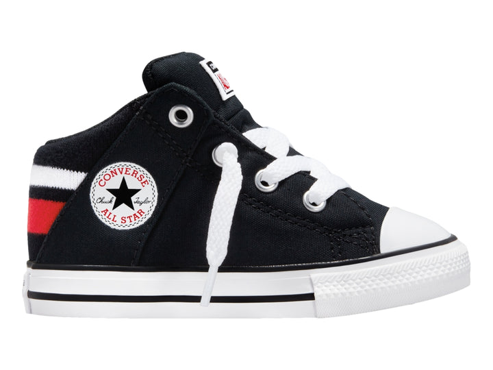 Tenis Converse Chuck Taylor All Star Axel Mid en color negro con detalles en blanco y rojo para bebé.