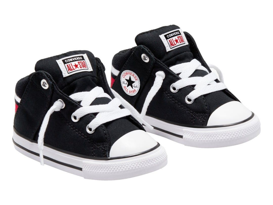 Tenis Converse Chuck Taylor All Star Axel Mid en color negro con detalles en blanco y rojo para bebé.