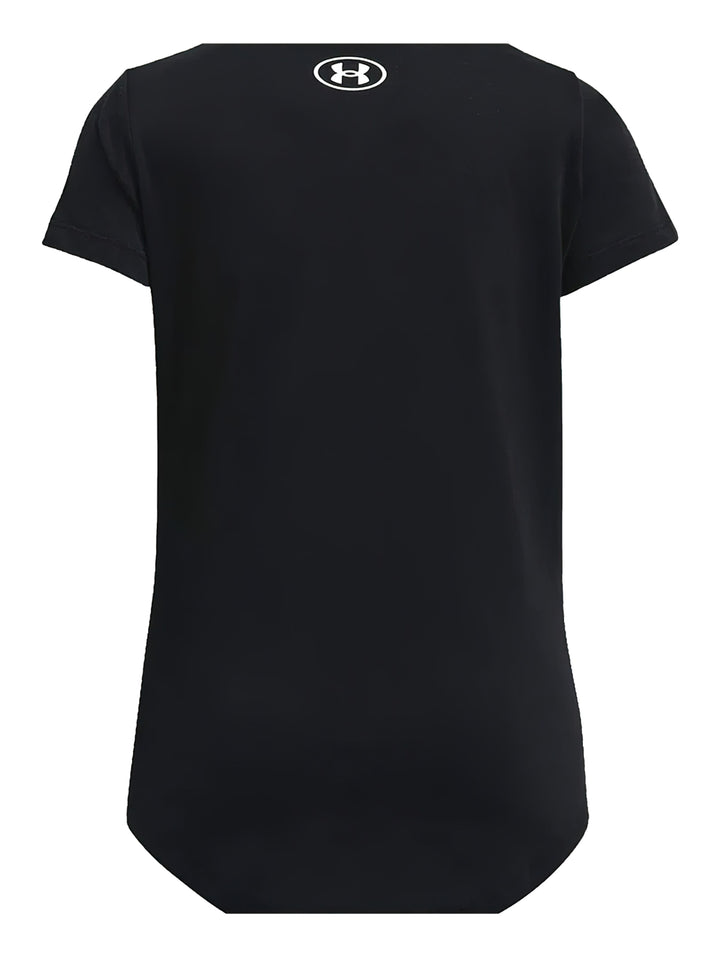 Camiseta deportiva negra de manga corta con logotipo blanco de Under Armour en el pecho.