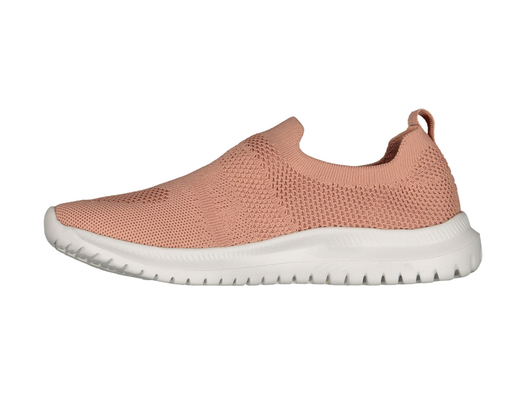 Tenis deportivos Charly color coral con suela blanca, diseño slip-on de tejido transpirable.