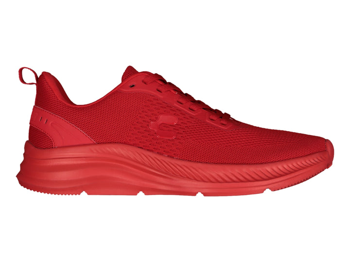 Tenis deportivos Charly de color rojo con suela gruesa y tejido transpirable.