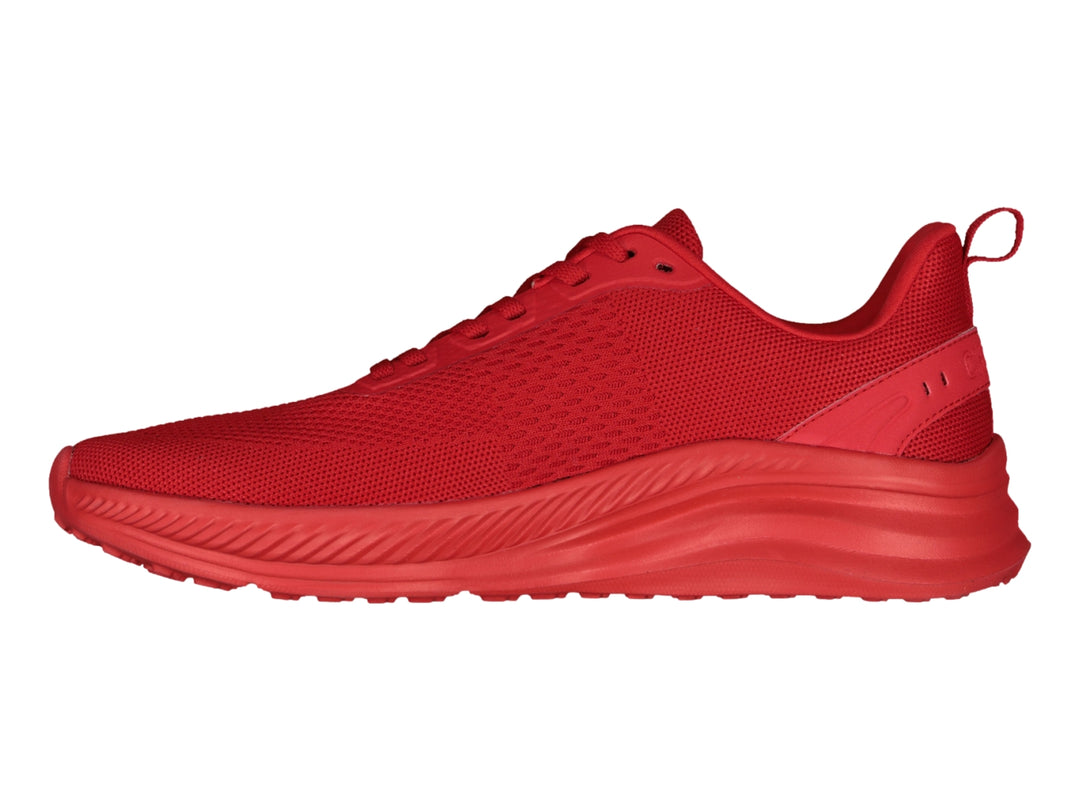 Tenis deportivos Charly de color rojo con suela gruesa y tejido transpirable.